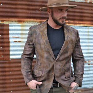 Ralph Lauren silk wool blazer large camo overdye brown tan beige black 42 44 XL